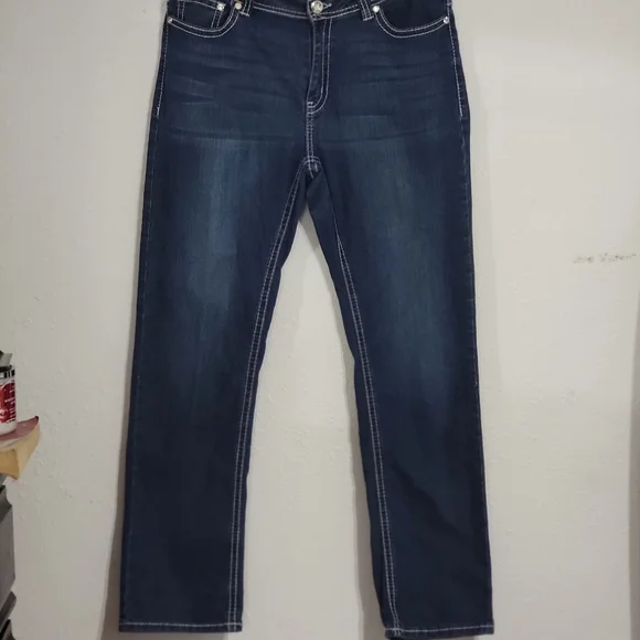 Reba Dark Blue Straight Leg Jeans - Picture 1 of 8